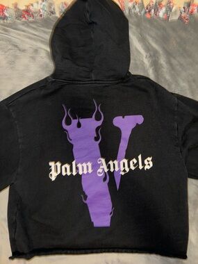 VLONE X Palm Angels Black cropped flame hoodie